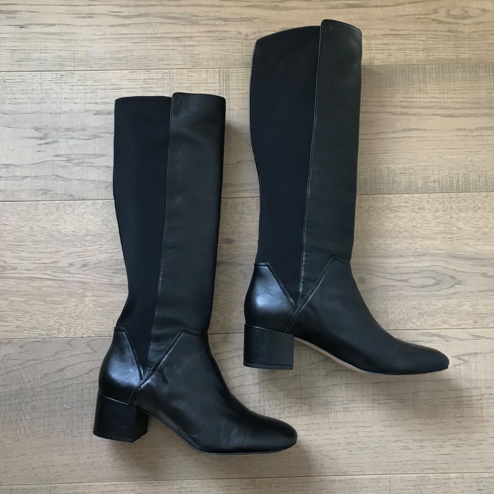 Donald Pliner Cayden Boots Leather Womens Size 9 Black Stretch Knee High Pull On - Picture 8 of 13